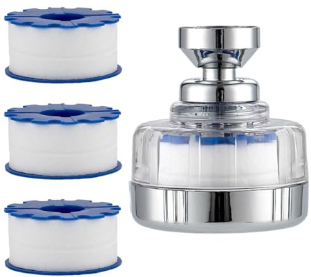LUDHEP Wasserfilter Wasserhahn, 360° Wasserhahn Filter + 3 Stück Baumwollfilterelement, Wasser Aufbereitung Trinkwasser, Wasserhahn Entkalker Aufsatz für Küche, Spüle, Home Badezimmer
