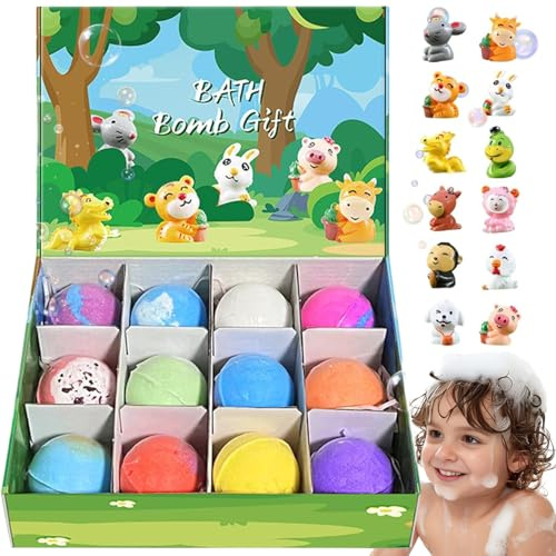 Badebombe Kinder mit Überraschung, 12pcs Badekugel für Kinder mit Spielzeug Figur, Badekugeln K-inder mit überraschung,Badebomben,Geschenke für Jungen und Mädchen (Tiere)