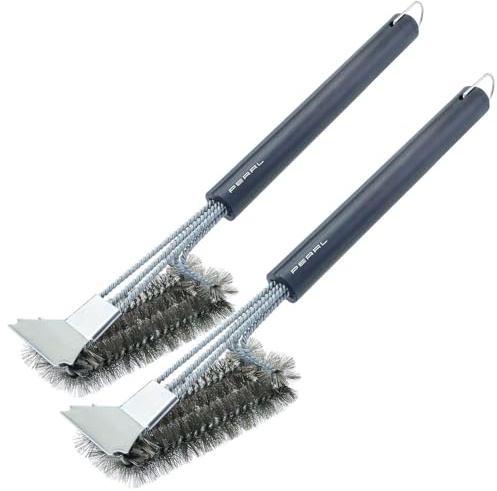 PEARL Bürste Grill: 2er-Set dreireihige Edelstahl-Grillbürsten m. Schaber, Kunststoffgriff (Grill Reinigungfbürste, Bürste zum reinigen vom)
