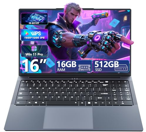 16 PC Portatile Core i5 8210Y processore fino 3,6GHz, Win 11 Notebook 16GB RAM SSD 512GB, Laptop Schermo 1200P IPS, Computer portatile porte RJ45 USB 3.0 BT5.0 Tastierino Numerico Retroilluminato