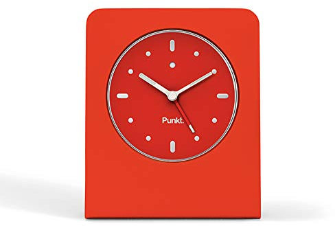 Punkt. AC01 Design Analoger Wecker mit Quarz, Schlummerfunktion, LED-licht, Batteriebetreben, Resiewecker Geräuschlos ohne ticken (Aluminiumblock und Glasfront) - Rot, L 3,4cm, B 9cm, H 10,7cm