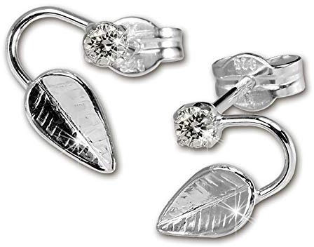 SilberDream Ohrringe Damen 925 Silber Ohrstecker Blatt Zirkonia weiß SDO531W Silber Ohrstecker