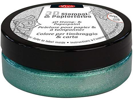 Viva Decor®️ 3D Stempel- & Papier-Farbe (Lindgrün-Metallic, 50ml) Stempelfarbe für Papier, Karton, Stempelkissen - Bastelfarbe für Hochzeit, Scrapbook, Kinder uvm.