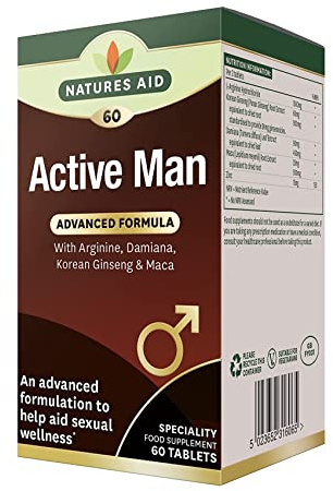 Natures Aid Active Man Tablets – 60 Supplement Tablets | High Strength with Zinc, Maca, Ginseng & Damiana, Supports Men's Energy, Vitality, Immunity & Performance, Vegan