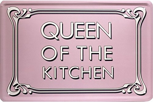 WOGEKA ART Retro Blechschild - Queen of the kitchen - witziger Spruch als Geschenk-Idee zum Geburtstag Weihnachten zur Dekoration 20x30 cm Vintage-Design aus Metall 1630