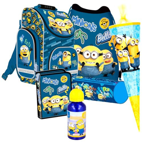 Minions 6 Teile Set Schulranzen Schultüte 85 cm Ranzen Federmappe Tornister mit Sticker-von-Kids4shop