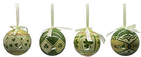 Royal Tara Weihnachtsbaumkugel-Ornamente, traditionelle Irische handbemalte Glasfaser, Set mit 4 Kleeblatt-Kugeln, Weihnachtsschmuck