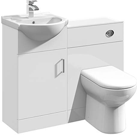 VeeBath Linx 950 Vanity Unit Furniture Set, Wash Basin Bathroom Sink, WC, BTW Toilet Pan, Soft Close Toilet Seat, Concealed Cistern-White (Flat Pack)