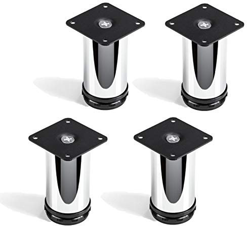 Set de 4 x SO-TECH® Pied de meuble Jim Ajustable Chromé Ø 50 mm Hauteur 100 mm Capacité de levage très haute grâce à