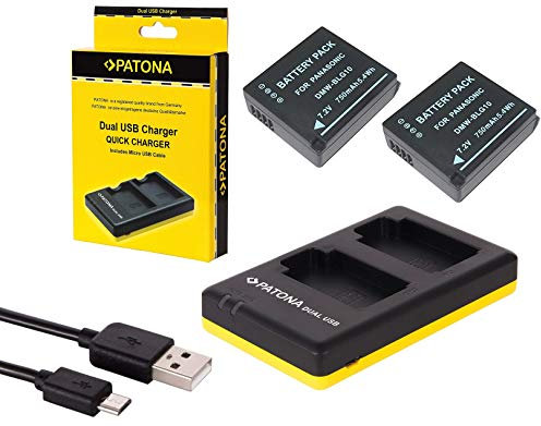 4in1-SET für die Panasonic Lumix DMC GX80 mit 2 Akkus für Panasonic BLG10 + Dual Ladegerät (lädt 2 Akkus gleichzeitig)