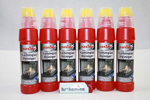 **Set** Kaminglas Reiniger 6 Flaschen a. 200ml Gel mit Bürste Aktivgel Kaminscheibenreiniger