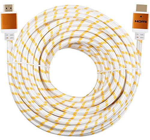 CableVantage Premium Extra Long HDMI Cable 100FT 100feet V1.4 for 1080P 3D TV DVD PS4 PS3 360 HDTV Monitor Braided Nylon HDMI Cord, Gold Tip White