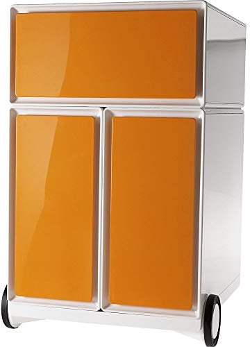 Rollcontainer easyBox®, 1 Schublade, 2 Hängeregistraturschübe, weiß/orange.