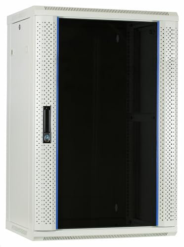 DSIT 18HE Netzwerkschrank (Serverschrank) 19 Zoll Wandmontage - mit Glastür - Weiß - (BxTxH) 600 x 450 x 900mm - Traglast 60 kg