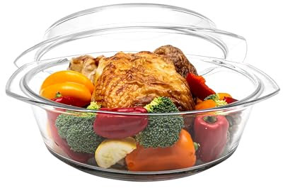 Simax Cocotte ronde en verre avec couvercle, 3,5 litres pour four avec couvercle et poignées, plats de cuisson pour four, bol couvert pour la cuisson, le service, le micro-ondes, le lave-vaisselle et
