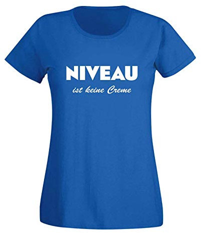 T-Shirt Niveau ist Keine Creme Spruch Humor Fun-Shirt 15 Farben Damen XS - 3XL Haut Creme Logo witzig lustig Party feiern Malle, Größe:2XL, Farbe:Royalblau - Logo Weiss