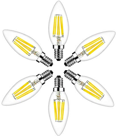 RANBOO E14 LED Kerzenbirnen für Kronleuchter 6W ersetzt 60W 600 LM Kaltweiß 6500K E14 Glühfaden Retrofit Classic Filament Fadenlampe LED Kerzenlampen LED Kerzenleuchten Nicht Dimmbar 6er Pack