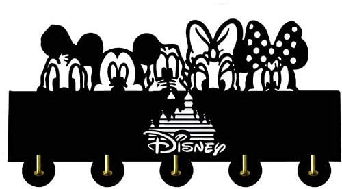KingLive Micky Maus Disney Schlüsselbrett, Schlüsselbrett Schwarz, Schlüsselregal, Selbstklebend als Schlüsselboard Aufbewahrung, Wandorganizer, Hölzerner Disney-Wandbehang