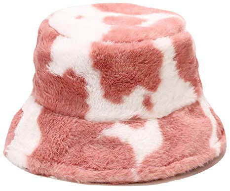 Umeepar Kunstpelz Fischerhut Flauschige Warme Hut Wintermütze for Damen (Kuhdruck Rosa)