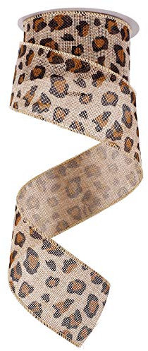 9.1 mx6.3 cm Leoparden-Juteband, mit Drahtrand, natürlicher Jute-Stoff, Bastelband, Geparden, bedrucktes Juteband, dekoratives Geschenkband für Weihnachten, Weihnachten, Basteln, Dekorationszubehör