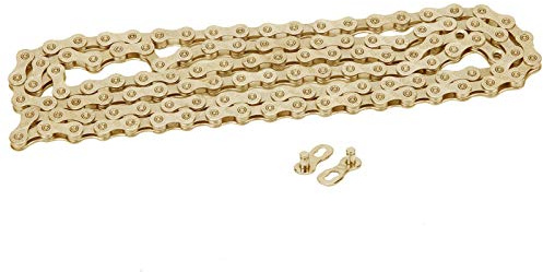 fahrradkette gold,Fahrratte 9-Fach Gold, Fahrradkette, Stahl, 9-Gang, 1/2 x 11/128 Thin Type, 9 Schwungräder, 9/18/27 Speed, Demontagesystem, 2 lbf, 67.5 lbs/in, 1469 mm, 116 Knoten
