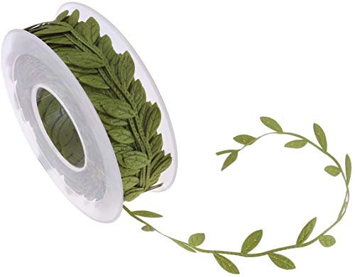 ANCLLO Nastro con foglie verde oliva da 15 m, per fai da te, artigianato, feste, matrimoni, decorazione della casa