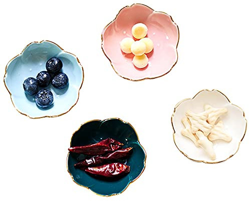 MonLiya 4 Pcs Ceramic Seasoning Dishes, Mini Cherry Sauce Dishes Dishes Bowl Appetizer Plate Snack Serving Dish, Sushi Soy Dishes for Snack Sushi Fruit Appetizer Dessert