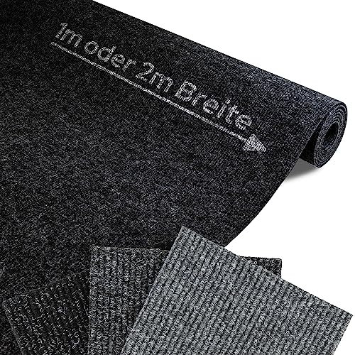 Primaflor Rips-Nadelfilz als Meterware - GLADIATOR, Schwarz, 2,00m x 3,00m, Schwer Entflammbarer, Gerippter Bodenbelag. Robuster Teppich-Boden