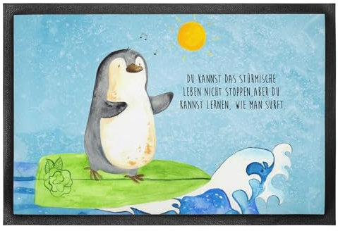 Mr. & Mrs. Panda 50 x 75 cm Fußmatte Pinguin Surfer - Geschenk, Fußmatte waschbar, motiviert, Portugal, Wellen, Schmutzmatte, Urlaub, Türmatte,