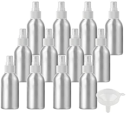 ZEOABSY 24 Pezzi 100 ml Bottiglie Spray Argento Vuote in Alluminio con Pompa Bianco Fine Nebbia Flacone Spray per Cosmetica Acqua Profumo da Viaggio Riempibile, Imbuto