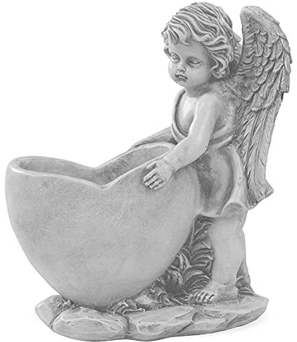 matches21 Schöner Pflanztopf Engel Figur mit Herz - Grabschmuck wetterfest Grabengel aus Kunststein - Hübscher Blumentopf mit Engelfigur als Grabdekoration 17,5 x 9 x 20 cm