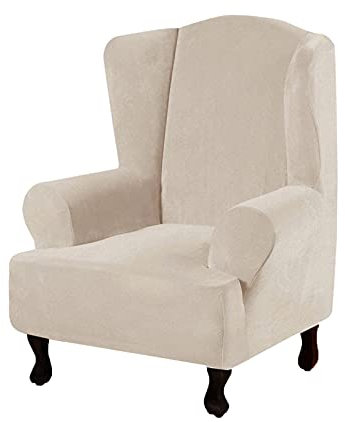 DZYP Samt Ohrensessel Husse Bezug, Stretch Sessel-Überwürfe Sesselbezug Schonbezüge Überzug Sesselhusse Sofabezug Stuhlbezug Mit Armlehne Möbelschutz (Beige)