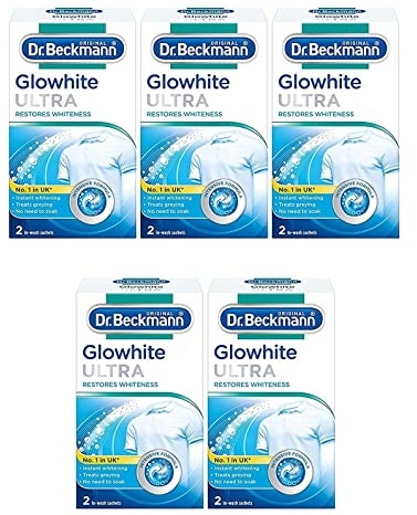 Dr. Beckmann Glowhite Ultra Fabric Whitener, Ultra Whitening, Removes Greying and Yellowing for Synthetics & Cotton, Intensive Formula 3 Pack (10 x 40g Sachets)