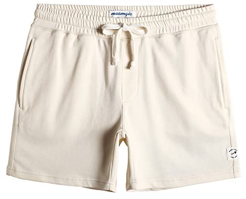 MaaMgic Pantalone Corti Sportivi in Felpa di Cotone da Uomo Pantaloncini da Corsa Jogging Allenamento Palestra Vita Elasticizzata con Coulisse 14cm, Crema Bianco, S