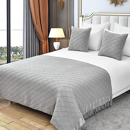 Bettläufer Hotelbettwäsche Dekorative Bettdecken, Schal, Bett, gestrickt, Überwurfdecke, weiche, leichte, strukturierte, dekorative Decke mit Quaste, Bettende, Decke, Betttuch, Bettende, dekorativer S
