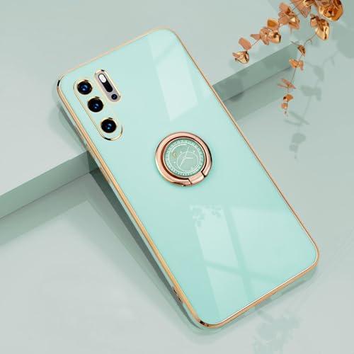 Rokmym Huawei P30 pro Hülle,Weiche Silikon Handyhülle mit 360 Grad Ring Ständer für Magnetische Autohalterung Metallrahmen Case Cover für Huawei P30 pro
