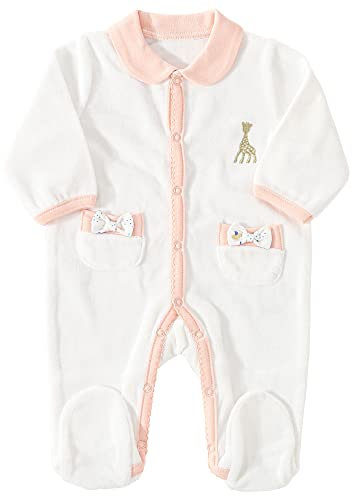 Sophie La Girafe - Pyjama Bébé Naissance - Dors Bien Y - Coton - Velours - Doux - Chaud - Barboteuse Fille - 0 mois - Blanc - Détails Roses