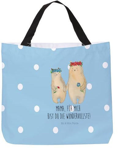 Mr. & Mrs. Panda Shopper Bären mit Blumenkranz - Geschenk, Familie, Beutel, Strandtasche, Lieblingsmensch, Bruder, Einkaufstasche, Tochter,