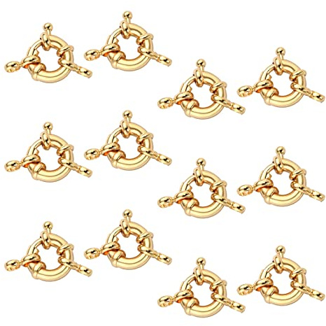 BEEFLYING Gold Spring Ring Clasps for Jewelry Making, 10 Pcs