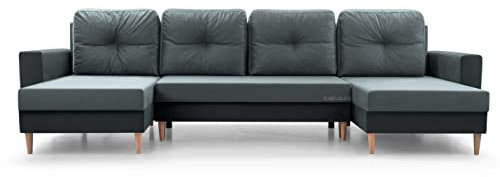 Wohnlandschaft Ecksofa U-Form mit Schlaffunktion Eckcouch mit Bettkasten Sofa Couch Polsterecke U-Sofa - 300x142x90 cm - CARL U (Grau + Dunkelgrau)