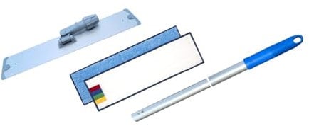 le plus de l'entretien balai trapèze aluminium 40cm + manche + 2 mop en microfibre 5214