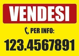 NEW CARTELLO SEGNALETICO - VENDESI PER INFO NUMERO PERSONALIZZABILE sfondo giallo - Adesivo Resistente, Pannello in Forex, Pannello In Alluminio (ADESIVO 30X42 CM)