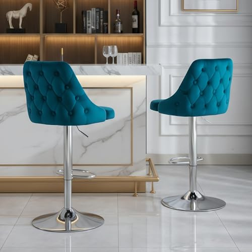 chairus Set di 2 Sgabelli da Bar Cucina Sgabelli in Velluto, Petrolio
