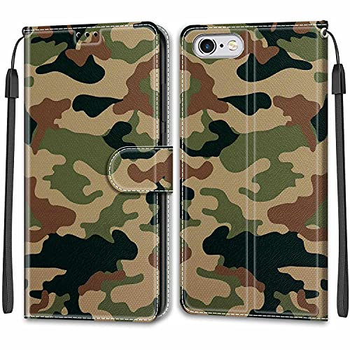 Feyten Kompatibel mit iPhone 6S /6 Hülle, Handyhülle iPhone 6S / iPhone 6 (4,7 Zoll), Handytasche PU Leder Klappbar Schutzhülle Wallet Kartenfach Magnet Klapphülle Case Cover (Tarnung)