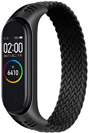 Kompatibles Armband für Xiaomi Mi Band 7 6 5 4 3, Nylon Braided Stretch Solo Loop Armbänder Uhr, Sport Ersatz Gurt mit Xiaomi Band Miband 7 5 6 4 3, Schwarz, XL