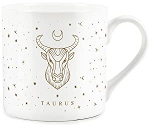 Purely Home Taurus Gold Star Sign Mug - Fine Bone China White Mug Coffee/Tea Present Zodiac Gift