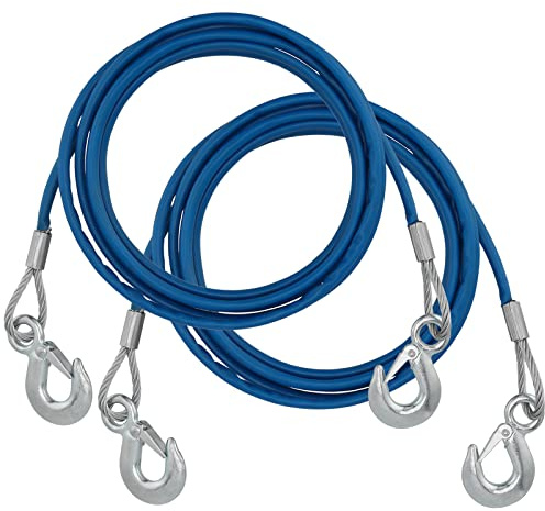 KEILEOHO 2 PCS 3/8 Inch x 13Ft Heavy Duty Tow Cable, Steel Wire Rope with Hook, Winch Cable with PVC Casing for Towing Truck, Wrecker, Crane, 11023 Lbs Breaking Strength, Blue