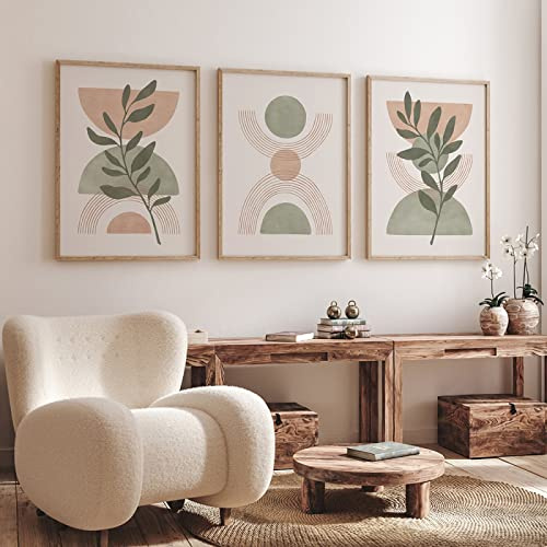 Art Mural Botanique 3 Pièces Botanique Galerie Affiche Sauge Vert Blush Rose Géométrie Impressions Toile Peinture Boho Art Mural Photo Abstrait Minimaliste Décor-40 * 50Cm (Sans Cadre)