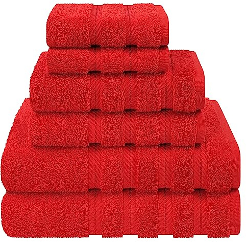 American Soft Linen Luxuriöses 6-teiliges Handtuch-Set, 2 Badetücher, 2 Handtücher, 2 Waschlappen, 600 g/m², 100% Baumwolle, türkische Handtücher für Badezimmer, Rot