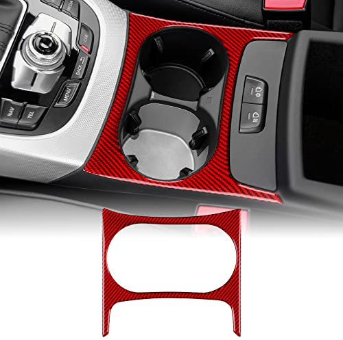 KUNGKIC Kohlefaser Auto Schalthebelknauf Panel Wasser Tasse Rahmen Getränkehalter Aufkleber Innenbereich Dekorativ Compatible with Audi Q5 A4 A5 2009-2016 Zubehör Rot